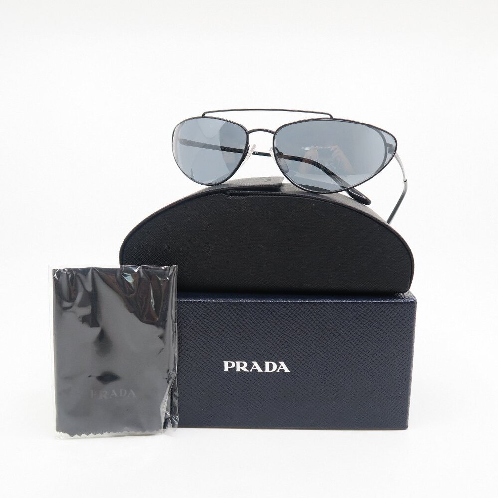 Prada SPR 62V 1AB-5L0 130mm Black Metal/Dark Grey Lenses New  Sunglasses.
